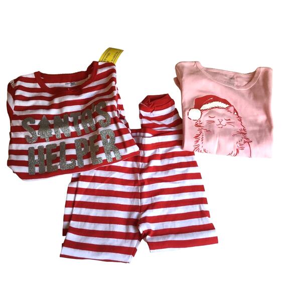 Christmas 3-Piece Snug-fit Cotton Holiday Cat Pajama Set New Size 4 - Picture 2 of 4